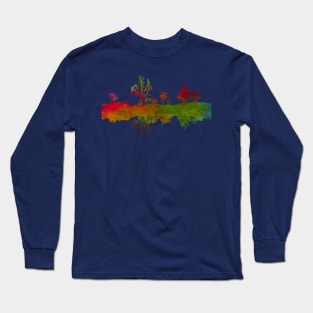 Silhouette Art Lake Shoreline Abstract Red and Green Colours Long Sleeve T-Shirt